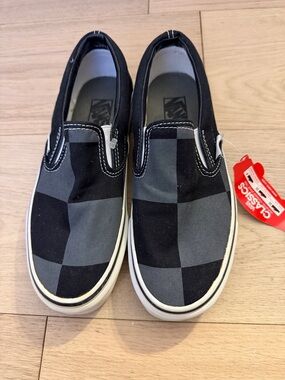 Vans Slip-On Checkerboard Sneakers - Black and Gray